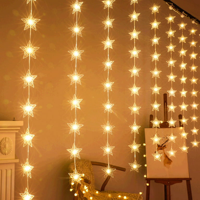 LSLJS Pentagram Curtain Lights, USB LED Pentagram String Lights,  Eight-function Mode Remote Control for Bedroom Party Indoor Wedding  Christmas Decoration, Decorative Lights on Clearance 