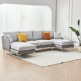 thumbnail image 4 of 108.5" U-Shape Sectional Sofa with Double Chaise Lounge, Linen+Leathaire Fabric Color matching Segmented Sofa, 4-Seat Sectional Sleeper Sofa for Living Room, Apartment, Studio, Gray, 4 of 9