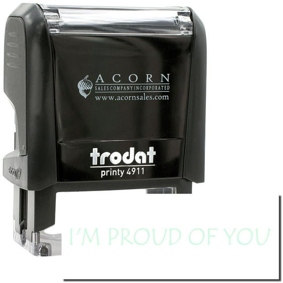 Self-Inking I'm Proud Of You Stamp, Trodat Printy 4911, Press and Print Stamping, Impression Size 5/8" x 1-1/2", Up to 10,000 Impressions - Mint Green Ink