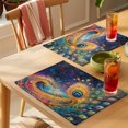 thumbnail image 4 of Watercolor Peacock Feathers Placemats Set of 12 Abstract Oil Painting Art Place Mats Indoor Wipeable Table Mats Washable Cloth Dining Table Placemats for Kitchen Holiday Party Home Decor 13x19 Inch, 4 of 9