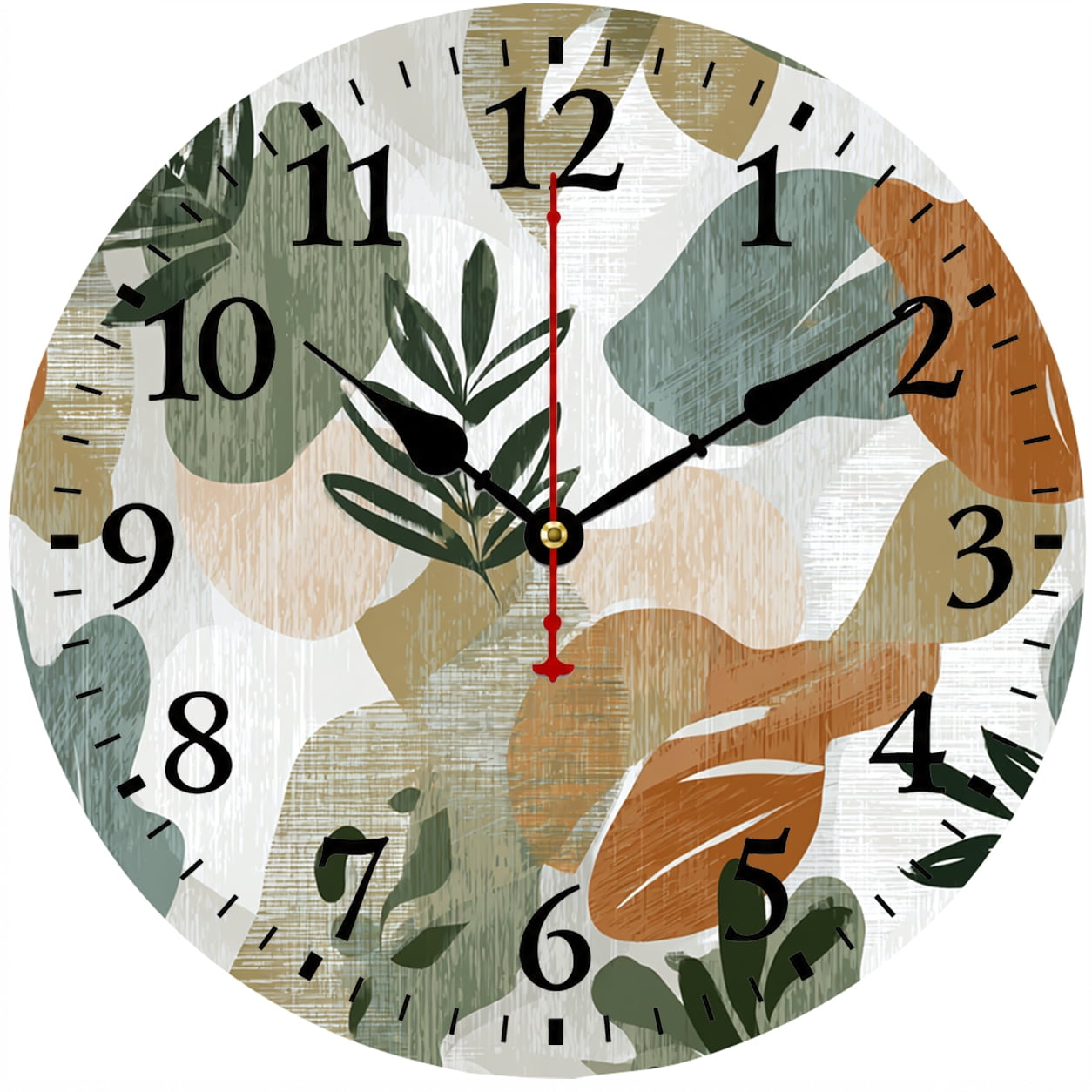 9.84 Inch Wall Clock Battery Operated Round Analog Clock with Easy to Read Numbers Modern Abstract Botanical Decorative Clock for Living Room Kitchen Bedroom Office Farmhouse Home Decor