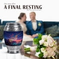 thumbnail image 4 of JAGASY Music Notes Urns for Human Ashes Mom & Dad - Small Decorative Sunset Funeral Urn for Loved One - Keepsake Musical Notes Urns for Companion Couple - Little Blue 3 Inch Bird Urn, 4 of 7