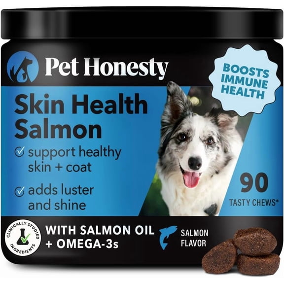 Pet Honesty Skin Health Salmon Chews - Itch Relief for Dogs, Omega 3 Fish Oil for Dogs, Natural Salmon Oil for Dog Chews for Healthy Skin & Coat, May Reduce Shedding, Dog Fish Oil Supplements - 90 Ct