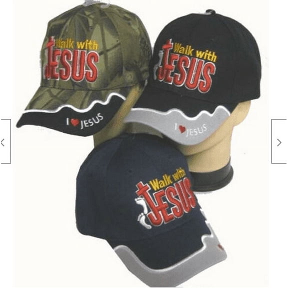 Walk With Jesus Hat Ball Cap I Love Heart Jesus BlUE Christian