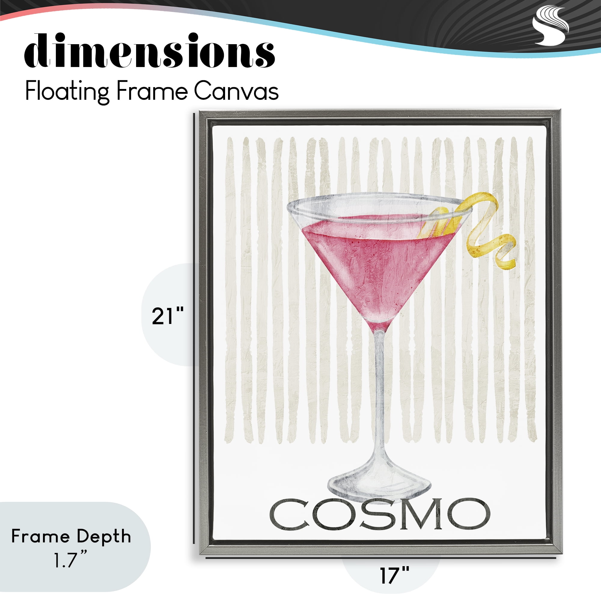 Stupell Industries Pink Cosmo on Stripes Gray Framed Floater Canvas Wall Art, design by Kim Allen
