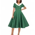 thumbnail image 5 of Women 50s 60s Retro Rockabilly Swing Dress Polka Dot Double Breasted Notch Lapel V-Neck Dresses Cocktail Party Evening Prom Gown, 5 of 6