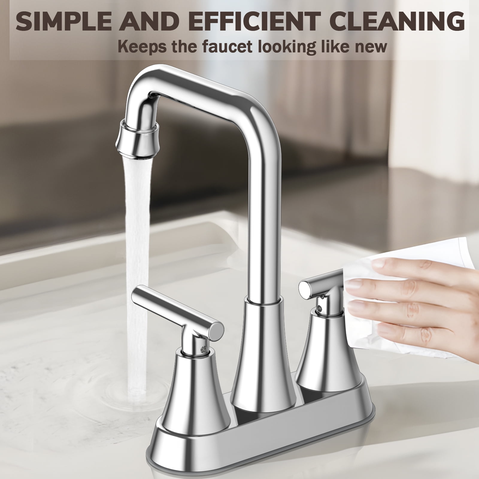 KINGTACK Bathroom Sink Faucet, 4 inch Chrome Bathroom Faucets with Pop-up Drain and Supply Lines, Stainless Steel 2-Handle Centerset Faucet for Bathroom Faucet 3 Hole