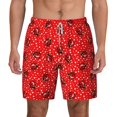 thumbnail image 3 of Uemuo Red Ladybugs On White Dotted Pattern Mens Swim Trunks Quick Dry Board Shorts with Mesh Lining, Stretch Beach Shorts Quick Dry No-Chafing Board Shorts-XX-Large, 3 of 9