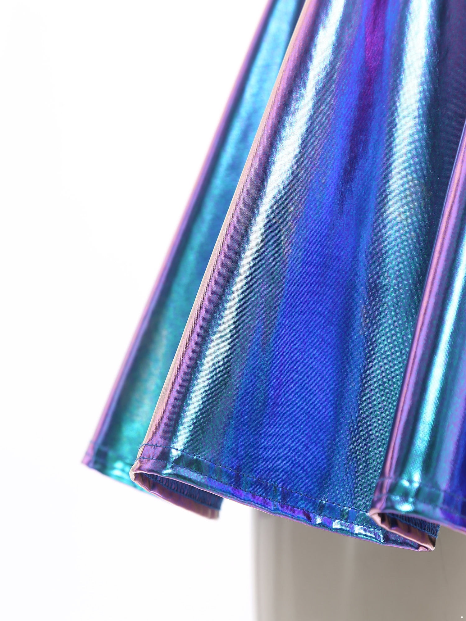TiaoBug Women's Metallic Sleeveless Club Disco Holographic Dress Wet Look Pleated Dresses Blue L