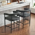 thumbnail image 5 of Modern Upholstered Bar Stools Set of 2, Boucle Fabric Counter Height Chairs with Metal Frame & Armrests - Kitchen Island Dining Chairs for Home & Cafe Use, Dark Grey, 5 of 9