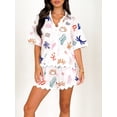 thumbnail image 2 of Niusricy Women's Summer Loungewear Set Ladies Short Sleeve T-Shirts Lapel Button Shirts Fashion Print Tops with Ric Rac Trim Shorts Junior Girls Funny Graphic Sleepwear Outfits for Daily Vacation, 2 of 7