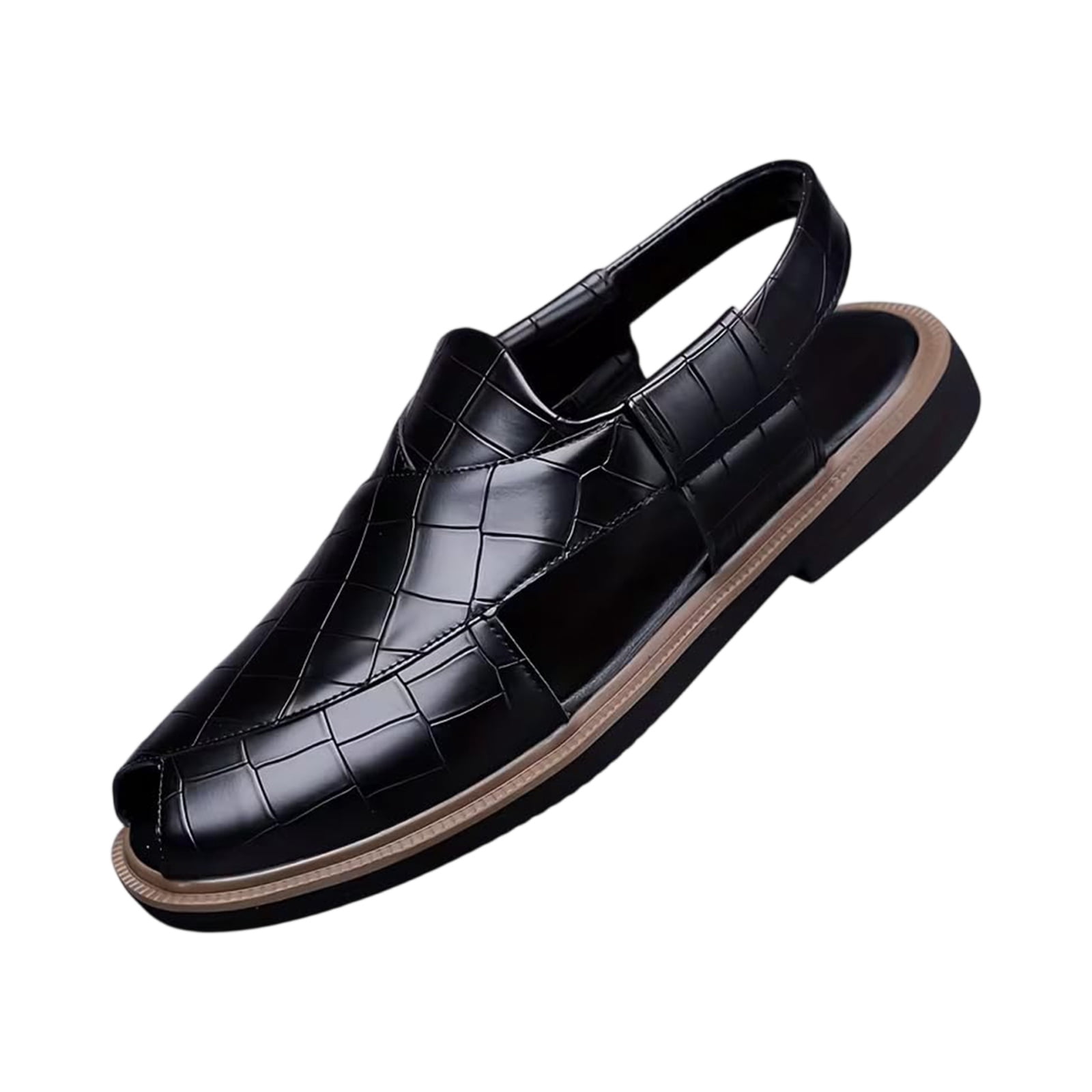EKVAHL Fisherman Sandals for Men, Crocodile Embossed Slingback, Split-Toe Leather Sandals, Business Banquet Driving Vacation Shoes Black