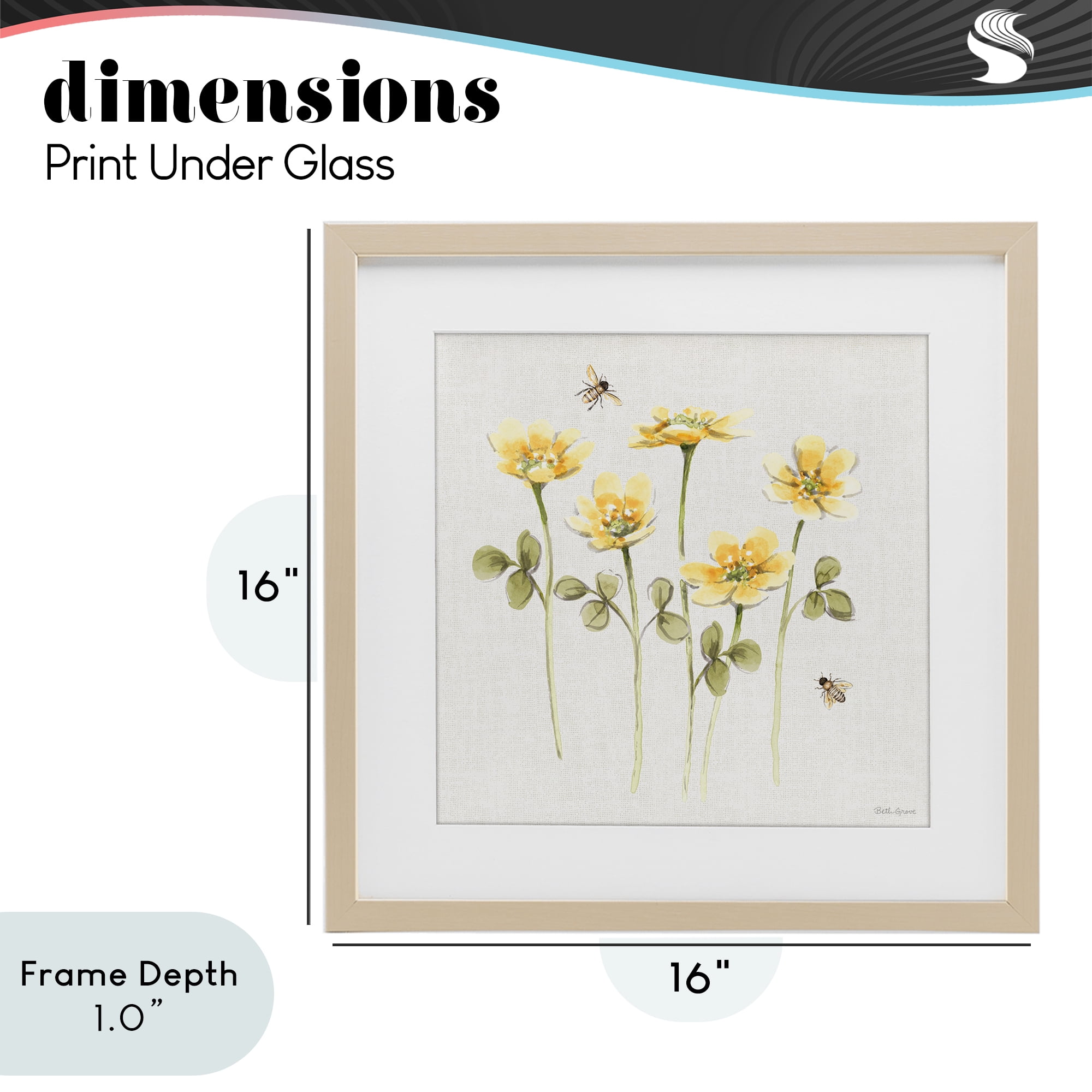Stupell Industries Sweet Yellow Honey Flowers Birch Framed Print Under Glass, design by Beth Grove