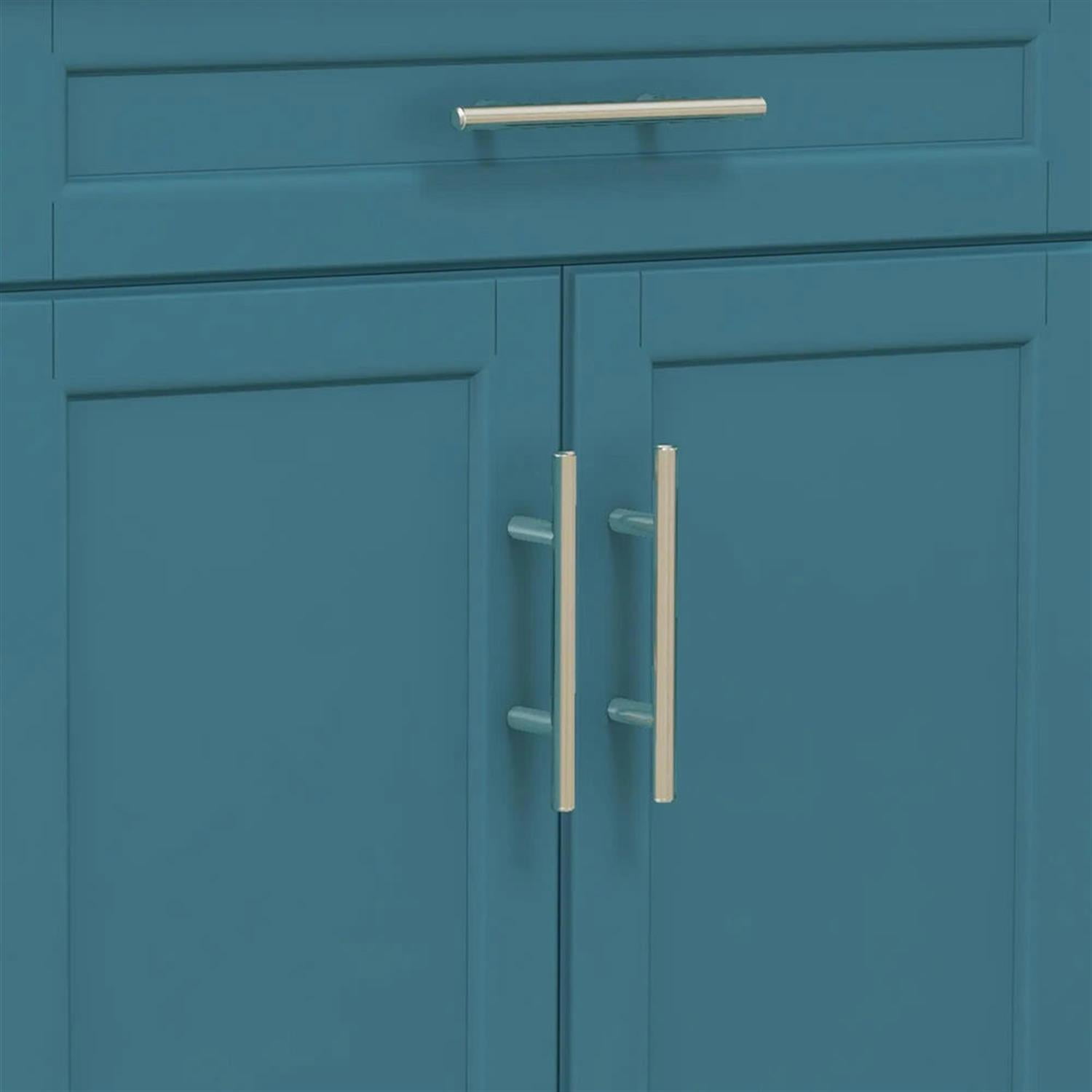 Demi Bonn 35" Kitchen Island Cart on Wheels with Stainless Steel Top, Rolling Dining Room Serving Utility Carts Mobile Movable with Towel Rack, Blue