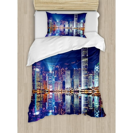 City Duvet Cover Set Hong Kong Island From Kowloon Vibrant View