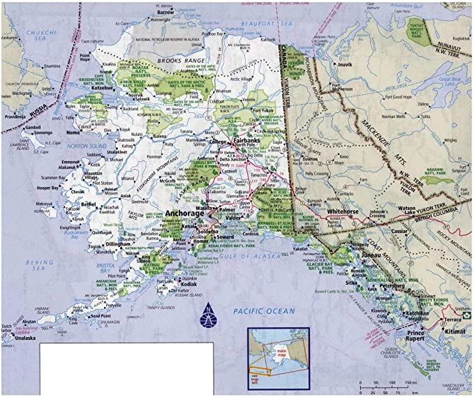 Iconic Arts Laminated 28x24 High Quality Poster: Road Map Of Alaska ...