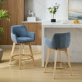 thumbnail image 2 of Zesthouse 25.8" Swivel Counter Height Bar Stools Set of 2, Upholstered Linen Barstool with Curved Back and Wood Legs, Mid Century Modern Counter Height Chairs for Pub Kitchen Island, Blue, 2 of 10