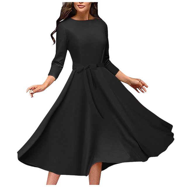 Vestido de manga larga con cuello redondo y bolsillos para mujer - Corte holgado informal, poliéster - Tallas L-XXXL