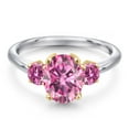 thumbnail image 3 of Gem Stone King 10K Two Tone Gold Pink Moissanite Engagement Ring for Women | 2.46 Cttw | Oval 9X7MM | Gemstone Birthstone | Size 8, 3 of 6