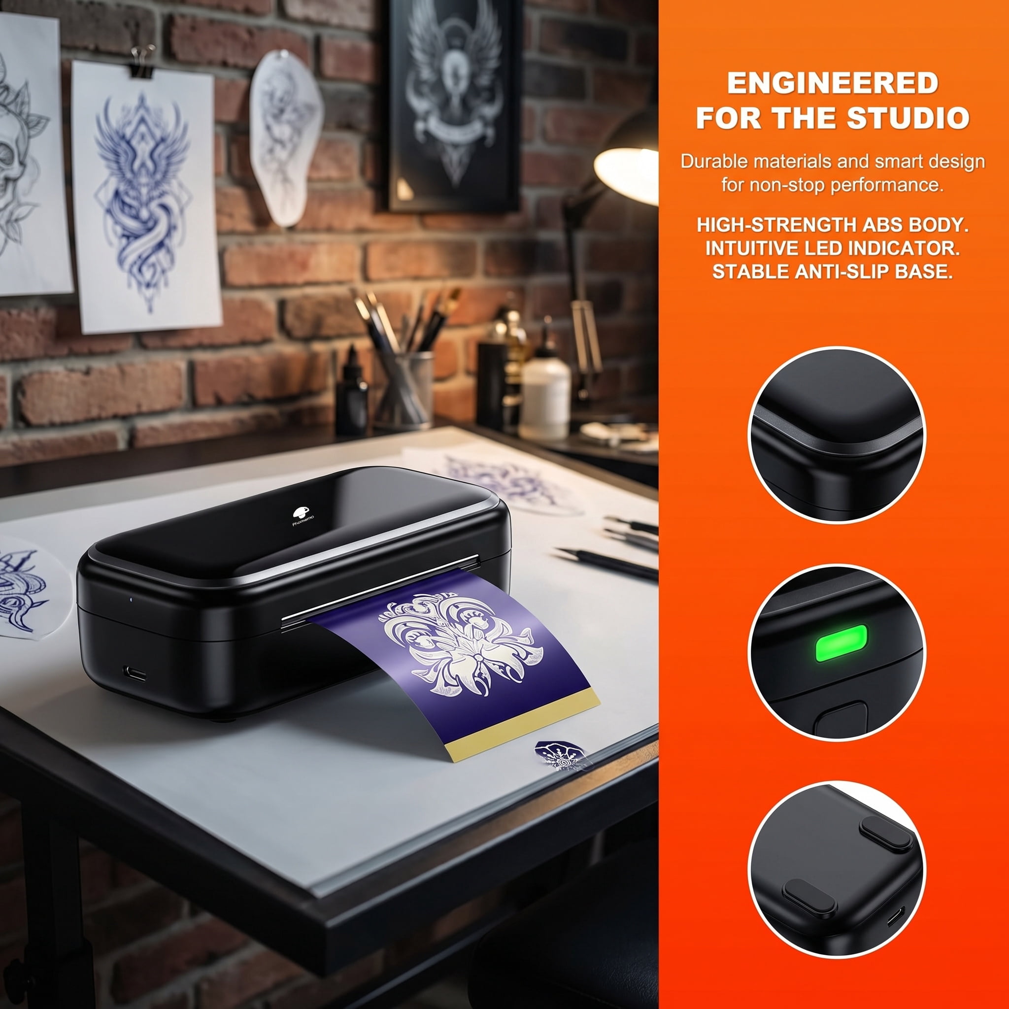 Phomemo TP31 Template Printer, Mini Tattoo Printer With 130 Transfer Sheets Included, Wireless Printing Device, Ideal For Tattoo Beginners And Professional Artists, 203 DPI（Black）