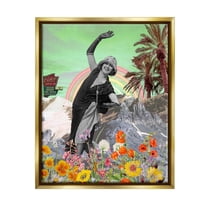 Stupell Industries Vintage Floral Collage Botanical & Floral Painting Gold Floater Framed Canvas Art Print Wall Art, 17 x 21
