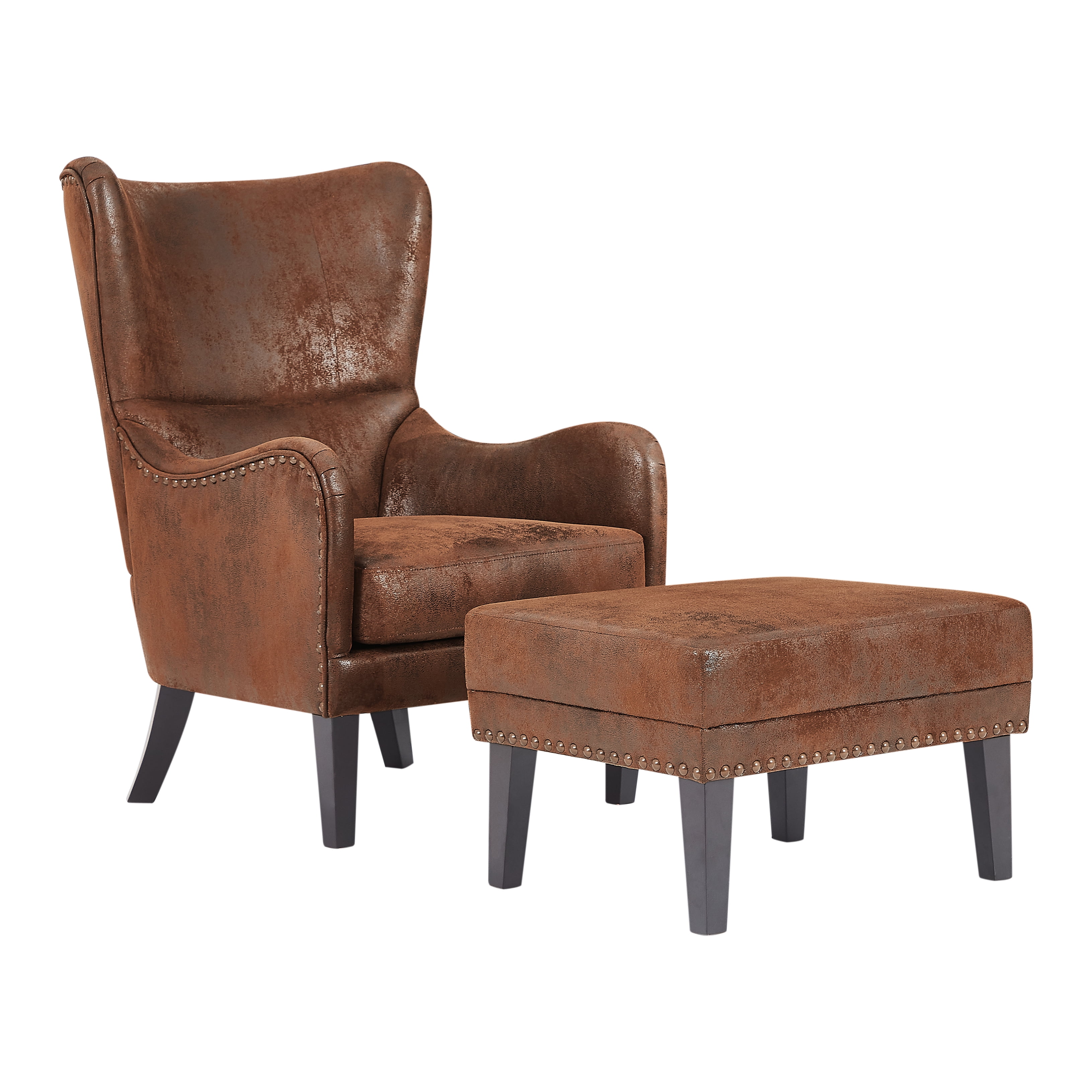 AmoDwell Ottoman Foot Rest for Sofa Chair Couch, Faux Leather Ottoman with Nailhead Trim and Cushion