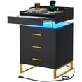 thumbnail image 6 of LED Nightstand  with 3 Drawers and 1 Pull-Out Tray,Black Nightstand with USB Port Charging Station,End Side Table with Storage and LED Lights & Metal Legs, 6 of 9