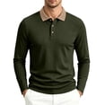 thumbnail image 2 of Polo Shirts for Men Long Sleeve Color Block Breathable Classic Collared Shirts Men's Golf Shirts Casual Work Shirts Green S, 2 of 5