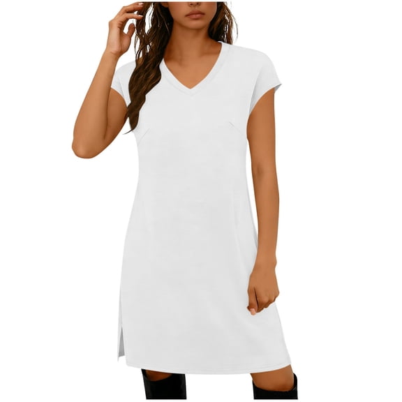 Ahabrexf Summer Nightgowns for Women Long Sleeve V-Neck Printed Loose Short Nightgown