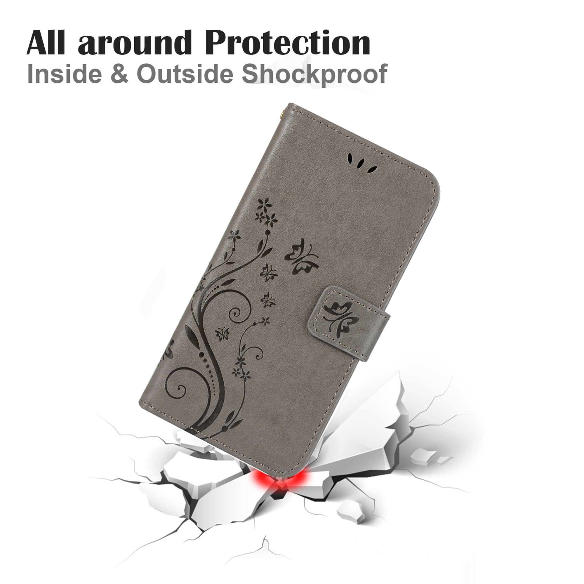 iPhone XR Wallet Case, Dteck Embossed Flower Butterfly