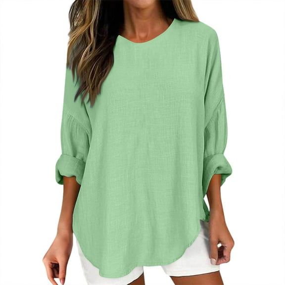Vintage Inspired Women's Loose Fit Crew Neck Top Breathable Long Sleeve Everyday Basic Staple Shirt