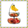 thumbnail image 1 of 2 Tier Metal Wire Fruit Baskets with Banana Hanger, Detachable Storage Basket for Kitchen Counter in Black, 1 of 1
