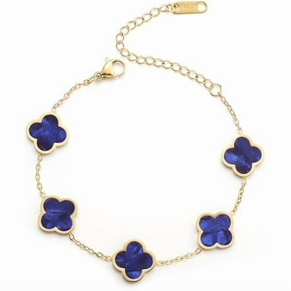 ZLC18K Gold Plated Clover Lucky Bracelet for Women White/Black/Red/Green Flower Four Leaf Link Bracelets Trendy Jewelry Gifts for Women
