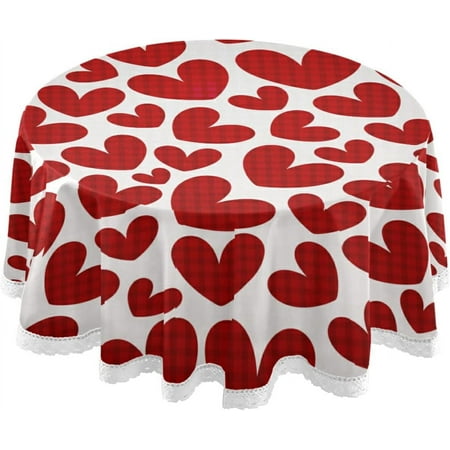 

SKYSONIC Valentine s Day Round Tablecloth Beautiful Red Love Heart Lace Round Table Cloth Water Resistant Spill Proof Large Table Cover for Valentine s Day Romantic Dinner Decorate 60 in