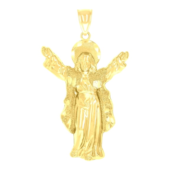 14k Yellow Gold Mens Jesus Religious Charm Pendant for Men