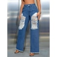 thumbnail image 4 of Pantalones Vaqueros Vintage para Mujer, Estilo Urbano, con Dobladillo Sin Rematar, Rotos, Cintura Media, Holgados, Ajustados, Informales, con Cremallera y Bragueta. Azul Oscuro L, 4 of 9