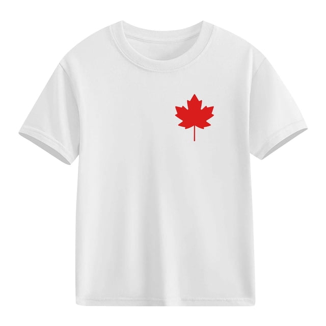Zpanxa T-Shirts pour Tout-Petites Fille Imprimé Feuille d'Érable Manches Courtes Col Rond Haut Décontracté en Coton 4 Ans