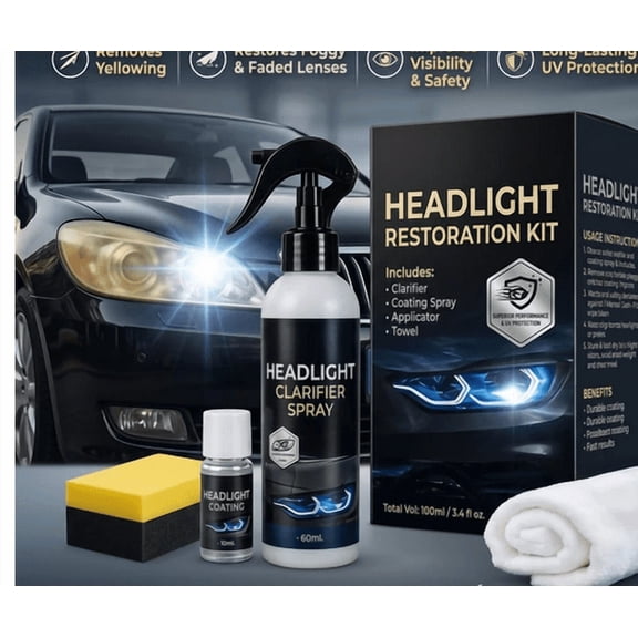 TTJ Headlight Restoration Kit 100 ml Lens Cleaner Polish Restorer Removes Oxidation Yellowing With Sponge Microfiber Towel Protective Sealant Car Headlight Repair Kit Auto Detailing Headlight Restore