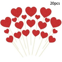 PuSpu Valentine's Day Decoration Valentines's Day Glitter Paper Heart Flag Party Cake Decoration 20 Pack
