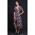 thumbnail image 3 of Bimba Cotton Blue Leaves & Carnation Floral rinted Womenâ€™s Asymmetrical ShiftÂ&nbsp;DressÂ&nbsp;With Pockets Casual MidiÂ&nbsp;Dress-Large, 3 of 4