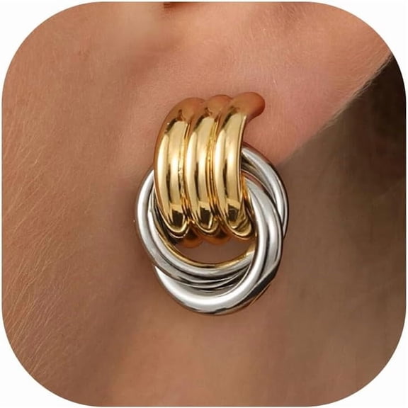 Chunky Gold Knot Dangle Drop Earrings for Women Trendy Statement Earrings Hypoallergenic Lightweight Gold Jewelry Women