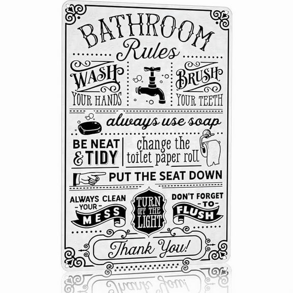 8 x 12inch Funny Bathroom Toilet Decor Sign Bathroom Rules Quotes Wall Art Vintage Tin Sign 8x12 Inches (3092)