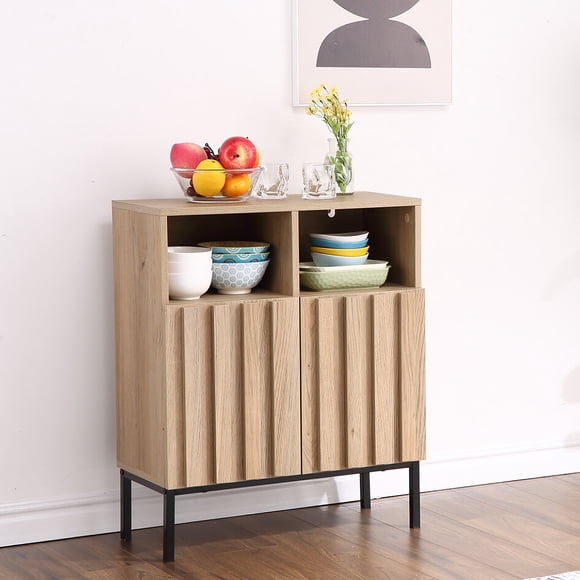 QinaQin Buffet à Rayures Ondulées de 23,6 Po Offrant un Espace de Rangement, un Design Moderne et des Tablettes Ajustables. Il Peut Servir de Bar à Café Ou de Cave à Vin dans la Cuisine, l'Entrée Ou le Salon