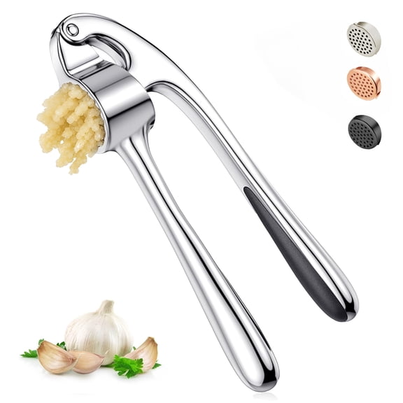 Premium Garlic Press, Professional Garlic Mincer, Easy to Squeeze and Clean, Rust Proof, Efficient Ginger Crusher - Gloss Silver