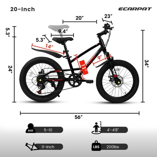 imerelez 20 inch Mountain Kids Bike for Boys & Girls Ages 6-12, 7-Speed Drivetrain with Front Suspension & Disc Brakes for Neighborhood Riding & Gift,Black