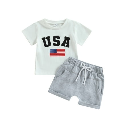 

Meihuida Toddler Baby 2Pcs Outfits Short Sleeve Flag Letter Print Tops + Shorts Set