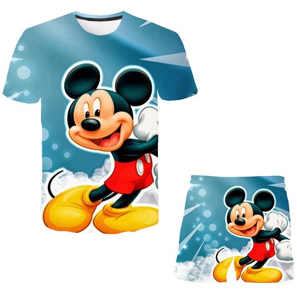 Baby Mickey Mouse Sets Girls Fashion Disney Suits Summer Short Sleeve Tops Tees+Short Trousers 2pcs/Outfits Clothing 1-14 Years12M Gao Jinjia LED