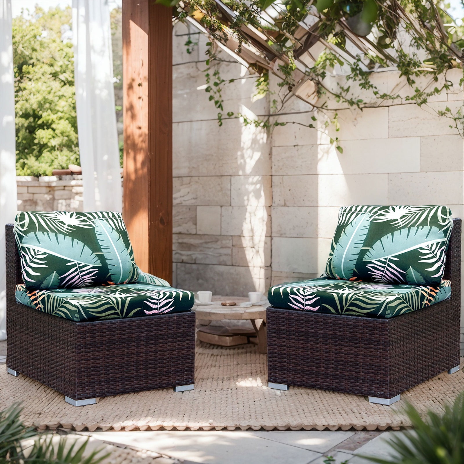 SHANNA 6 Pack Printed Patio Stretch Sofa Cushion Covers, Floral Pattern Outdoor Sofa Cushion Covers, Replacement Washable Couch Chair Cushion Covers Porch Patio Furniture Protector