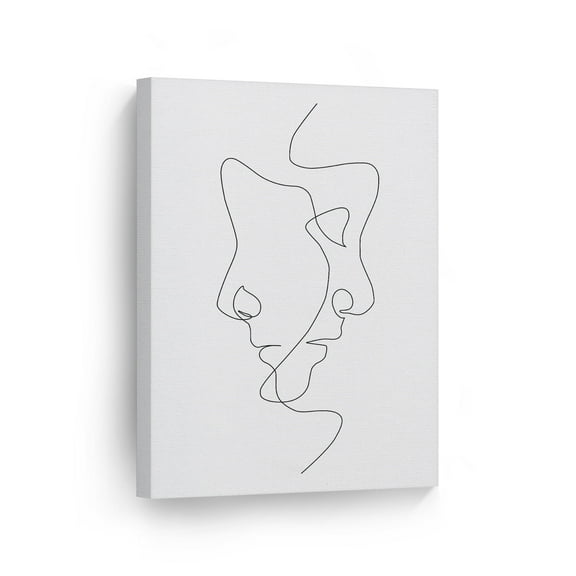 Smile Art Design Black and White One Line Minimalism Art Couple Faces Drawing Painting Abstract Canvas Wall Art Print Office Living Room Dorm Bedroom Aesthetic Modern Home Decor Ready to Hang - 12x8