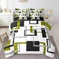 thumbnail image 1 of YST Black White Striped 7 Pcs Comforter Set King,Gold Leopard Pattern Bed in A Bag,Geometric Bedding Sets,Modern Square Reversible Bed Sets with Flat Fitted Sheet,Pillow Shams, 1 of 5